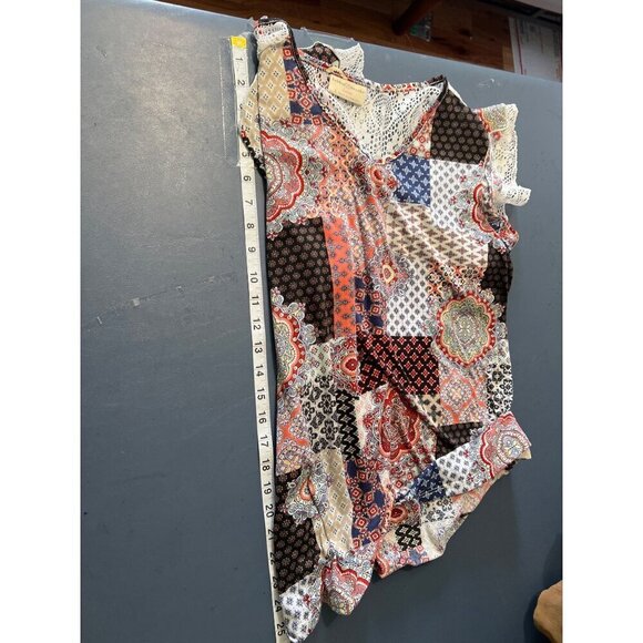 Patchwork Print Boho Top With Lace Ruffle Sleeves Bobbie Brooks Large Lagom - Picture 4 of 11